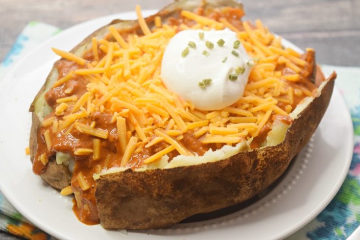 Microwave Chili Cheese Baked Potato