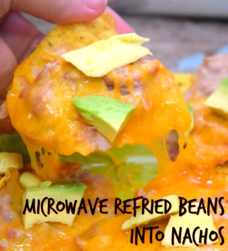 Close up of Microwave Refried Beans into Nachos