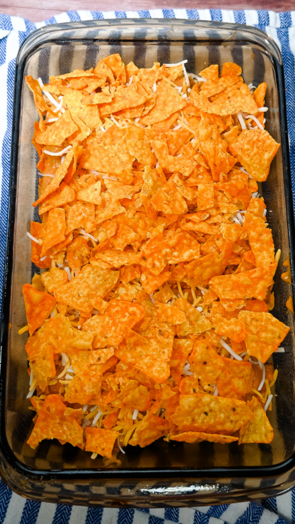 Second layer of Doritos layered for the Dorito Casserole in the Microwave