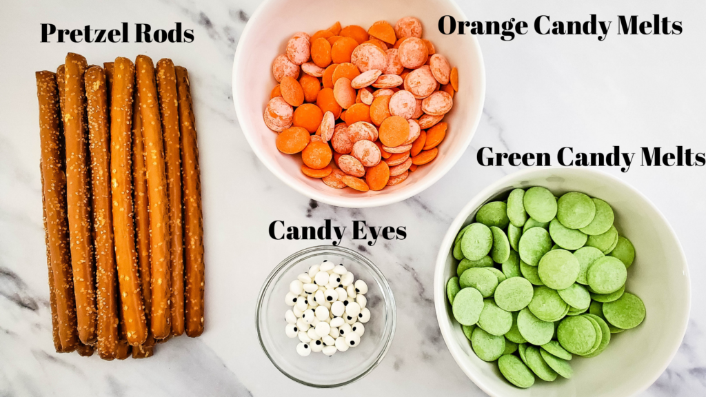 ingredients to make monster eye halloween pretzels