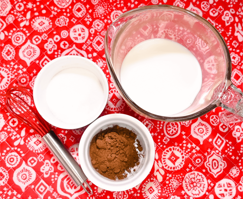 Ingredients to make 3 ingredient hot cocoa in the microwave