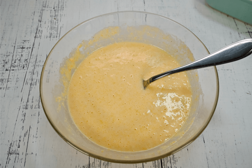 Cornbread batter in a casserole dish
