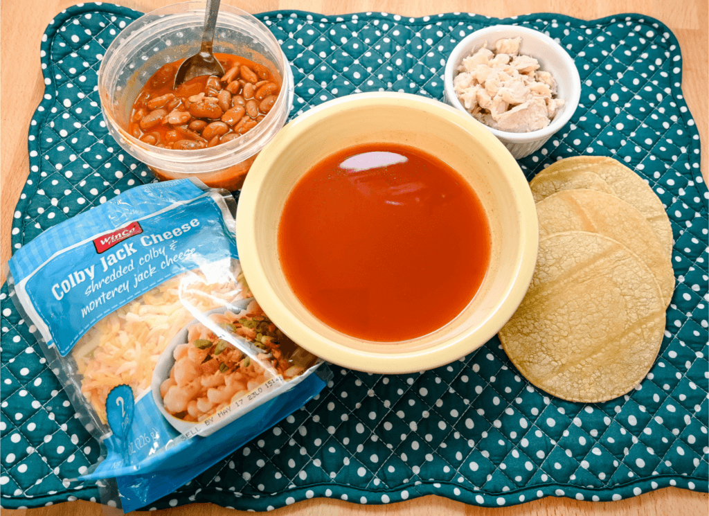 Ingredients to make a Single Serving Enchilada Casserole. 