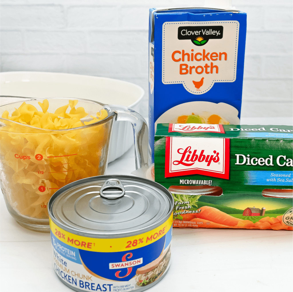 Ingredients to make microwave chicken noodle soup