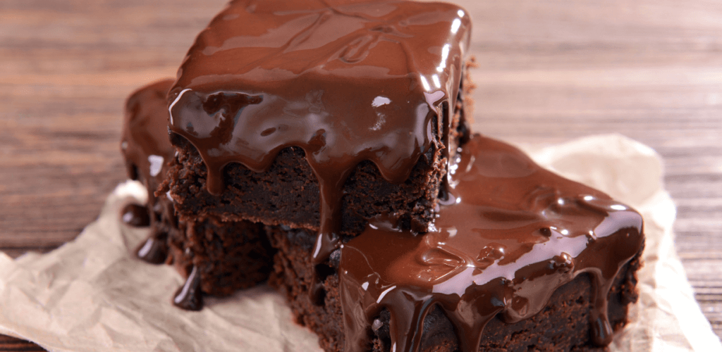 Brownies covered in chocolate ganache