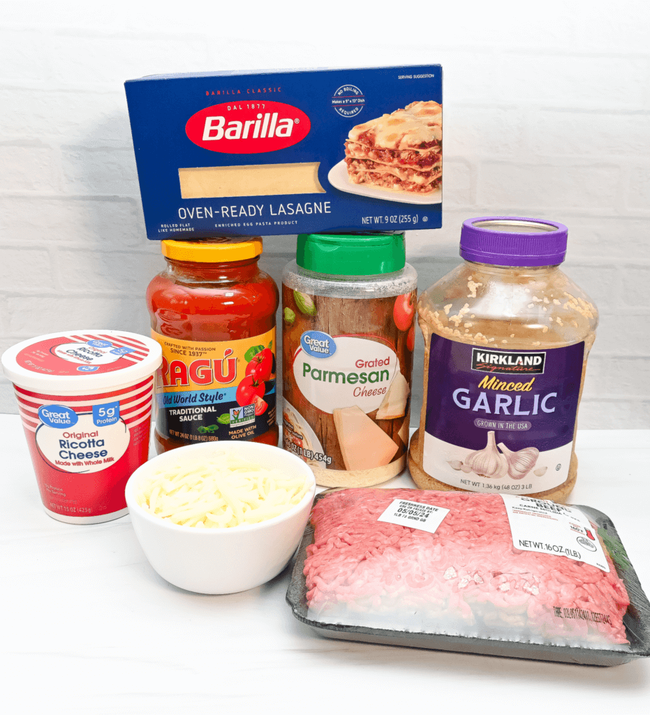 Ingredients to make Microwave Meat Sauce Lasagna
