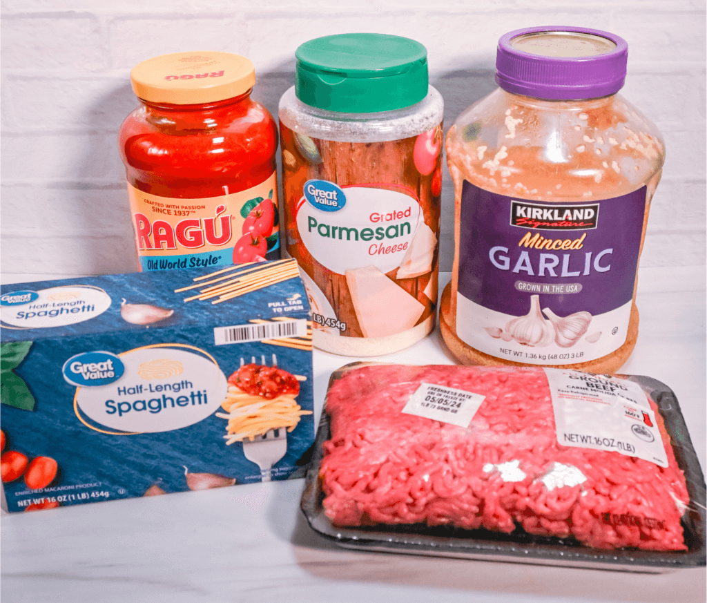 Ingredients for Microwave Spaghetti and Meat Sauce