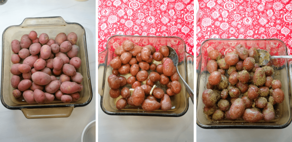 A collage of images making the baby potatoes