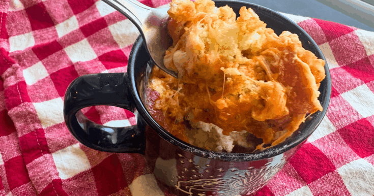 Cheesy Pepperoni Mug Pizza in the Microwave