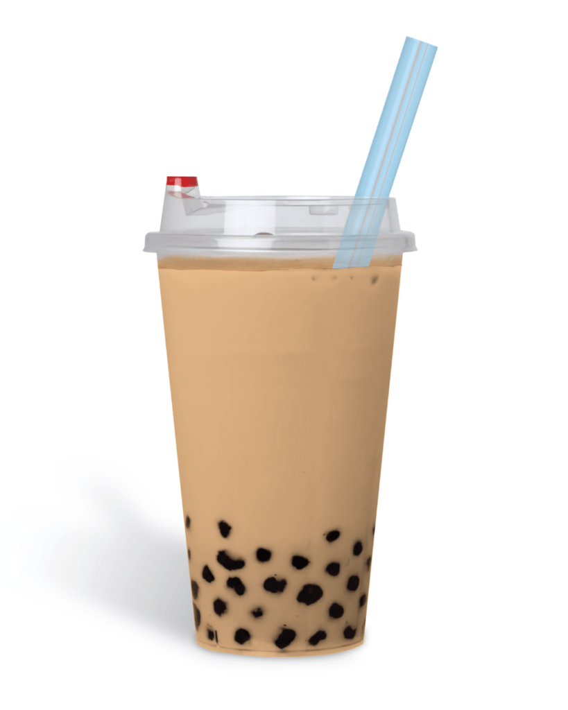 A close up of a boba milk tea.